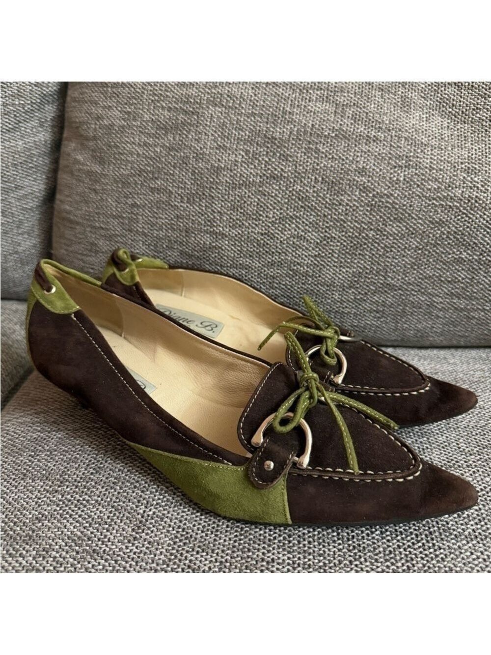 Women’s Diane B Milano Suede Green Brown Shoes Vintage Italy 38.5 Used - Picture 5 of 16